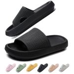 IDEINER Cloud Slides for Women Men Flip Flops Cozisliders Original Pillow Slippers Non Slip Shower Shoes Thick Sole Cushioned Sandals Bathroom Pool Beach Adults Black Size 11.5-12.5W/10-11M (44/45)