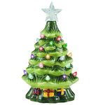 Joiedomi 7" Ceramic Christmas Tree with Gift Box, Mini Prelit Tabletop Christmas Tree with Multicolored Bulbs for Best Desk Decoration
