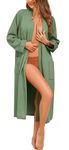 Vlazom Waffle Dressing Gowns Lightweight Kimono Robe Cotton Soft Bathrobe for All Seasons Spa Hotel Nursing Pregnancy Light Green,XL