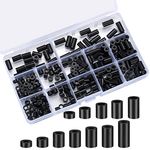 320 Pcs Black Nylon ABS Round Spacers Washers Assortment Kit, Insulation Screws Non Threaded Column Standoff Support Spacers Washers - M3/M4, 14 Kinds Different Size