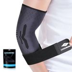 Lusenone Elbow Support with Strap for Women/Men, Elbow Compression Sleeve, Adjustable Tennis Elbow Brace Support for Tennis/Golfers Elbow, Tendonitis, Arthritis Relief, Weightlifting, Gym, L