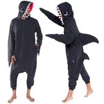 Funziez! Silver Lilly Unisex Adult Pajamas - One Piece Cosplay Shark Animal Costume (S) Grey