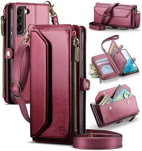 Strapurs for Samsung Galaxy S22 5G - Zipper Strap Wallet Case, Wine Red