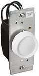 Leviton RNL06-10Z Universal Rotary Dimmer, Turn On/off, Single Pole, 600W - 120VAC Incandescent 150W LED/CFL. White Knob Assembled, Ivory And Lt Almond Knobs Included. Two Black Leads, One Green Ground Lead, (2) Mounting Screws Mounted To Strap With Re...