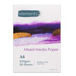 Elements A4 Mixed Media Book Glue Bound Artist Paper Pads, Cold Pressed (250gsm), Acid-Free, 30 Sheets for Painting, Drawing, Sketching - A4