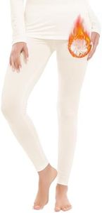 MANCYFIT Thermal Pants for Women Fleece Lined Leggings Underwear Soft Bottoms Beige Small