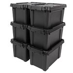 IRIS USA 18.9 L (5 Gallon) Lockable Storage Totes with Lids, 6 Pack, Heavy-Duty Stackable Containers, Garage Organizing Bins Moving Tubs, Rugged Sturdy Equipment Utility Box - Black