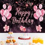 Birthday Backdrop Banner Pink Decoration Background, 71X43Inch Happy Birthday Decorations Banner Photo Booth Banner, Background Sign Photo For Birthday Party Anniversary Baby Shower Supplies