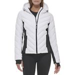 Calvin Klein Womens Scuba Side Panel and Sleeve Detail Adjustable Hood Zip Pocketspuffer, Adjustable Hood White, Large