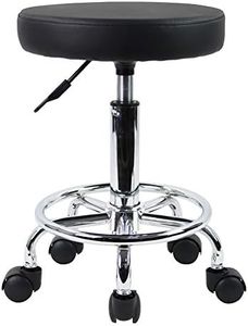 KKTONER PU Leather Round Rolling Stool with Foot Rest Swivel Height Adjustment Spa Drafting Salon Tattoo Work Office Massage Stools Task Chair Small (Black)