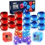 Play22 American Capture The Flag Glow in The Dark Game - Capture The Flag Game Up to 14 Players - Capture The Flag Set Includes 14 Bands, 16 Team Lights, 2 Flags - Great Outdoor Gift - Original