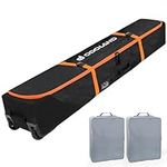 Odoland Rolling Ski Bag, Padded Snowboard Bags and Ski Boot Bag with Wheels for Air Travel, 900D Water Resistant Oxford Fabric, Fits 2 Pairs Skis Up to 170-190cm Orange L