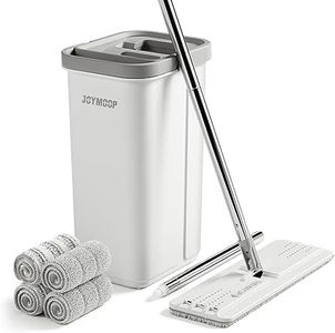 JOYMOOP Mop and Bucket with Wringer Set, Hands Free Flat Floor Mop and Bucket, 60" Mop with 4 Reusable Microfiber Pads, Wet and Dry Use, Floor Cleaning System