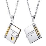 MeMeDIY Personalized Book Pendant Necklace Customized Engraving Name Date for Women Men Girl Boy Best Friend Heart Charm Stainless Steel Adjustable Chain Lover Anniversary Bridesmaid Gift(Gold Color)