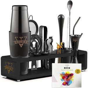 Prodigy Mix The Complete Mixology Bartender Kit 20-Piece Boston Cocktail Shaker Set - Premium Bar Accessories & Tools Set, Bonus Velvet Bag Recipe Cards, Stainless Steel Drink Mixer (Gunmetal-Black)