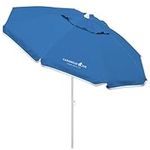 Caribbean Joe Beach Umbrella, Portable and Adjustable Tilt Sun Umbrella with UV Protection, Vented Canopy, Sand Screw Anchor, Full 6.5 ft Arc, Blue