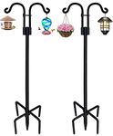 STAUKOK Double Shepherds Hooks for Outdoor, 2 Pack 60 Inch Bird Feeder Pole with 5 Prongs Base, Heavy Duty Garden Hook for Hanging Plant, Lantern, Hummingbird Feeder