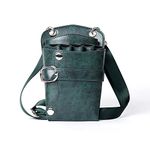 Scissors Pouch PU Leather Salon Barber Hairdressing Scissors Holster Hair Stylist Tools Bag Comb Shear Holster Waist Shoulder Belt (Green)