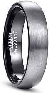 NUNCAD Anillo Sencillo Hombre Mujer Gris Plateado Cúpula 6mm, Anillo de Tungsteno para Vida Cotidiana Aniversario Boda, Tamaño 19.5