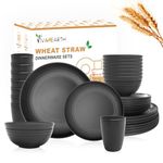 VIVAHEARTH 32-Piece Wheat Straw Dinnerware Sets, Dishes Set for 8, Unbreakable Plates, Bowls, Cups Sets for Parties Camping RV - Grey