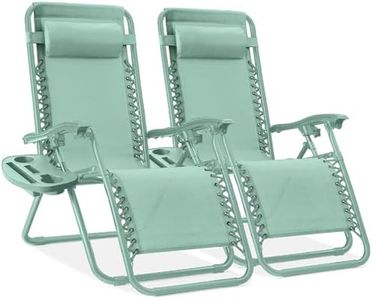 Best Choice Products Set of 2 Adjustable Steel Mesh Zero Gravity Lounge Chair Recliners w/Pillows and Cup Holder Trays - Seafoam