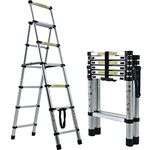 Telescoping Step Ladder Aluminum Folding Stepladder 5+6 Steps Max 150kgs Capacity A-Frame Multipurpose Ladder for Indoor and Outdoor Household