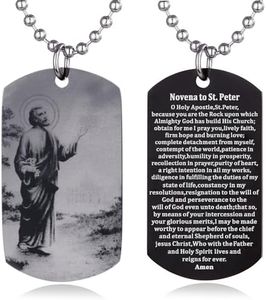 FAYERXL Catholic Christian Holy Bible Verse Scripture Baptism Religious Communion Confirmation Rite Gift Dog Tag Necklace for Men/Church pastor (Novena to St.Peter)