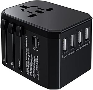 Adaptateur de Voyage Adaptateur Universel avec 4 Prises USB +Type C+ AC Universel de Voyage International Adaptateur Monde pour UK USA EU AUS Chine Australie Thaïlande Asie 180+ Pays (Noir)
