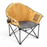 ARROWHEAD OUTDOOR Oversized Heavy-Duty Club Folding Camping Chair w/External Pocket, Cup Holder, Portable, Padded, Moon, Round, Saucer, Supports 330lbs, Carrying Bag, USA-Based Support (Tan)