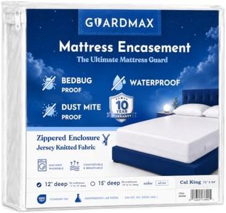Guardmax Zippered Mattress Encasement - California King Size - 100% Waterproof Mattress Protector - Bed Bug Mattress Cover Protects Against Bed Bugs, Dust, & Dirt - Soft and Hypoallergenic.