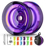 Responsive Yoyo for Kids K2 Crystal Purple , Dual Purpose Plastic Yo-Yo for Beginners, Replacement Unresponsive Ball Bearing for Advanced Yoyo Players + Removal Bearing Tool + 12 Yoyo Strings + Bag