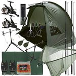 Deluxe Complete Carp Coarse Fishing 2x 3pc 12ft Rods and 2x 2BB Reel Combo Set Up Including Pod, Shelter/Bivvy Tackle and Alarms!