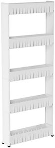 Lavish Home 5-Tier Plastic Pantry Organization Rolling Cart with Baskets for Narrow Spaces 5" D x 21.5" W x 52" H White Set of 1 Slide Rack-5-Tier Storage