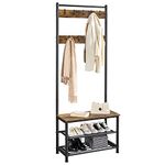 Yaheetech Coat Rack Stand, 185cm Height Coat Stand with Shoe Bench, Industrial Coat and Shoe Rack Storage for Hallway/Living Room, Rustic Brown