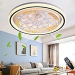 Fan Ceiling Quiet Fan Light with Lighting LED Fan Ceiling Light with Remote Control Dimmable Fan Ceiling Lamp Modern Fan Pendant Ligh for Children's Room Bedroom Living Room Fan Chandelier (Round)