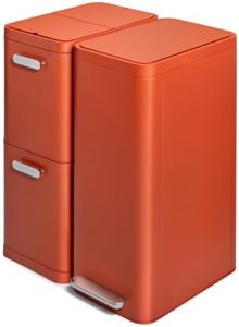 Caraway Slim Trash and Recycling Duo - Stainless Steel 13 Gallon Step Trash Can and 2-Drawer Recycling Bin - Clay