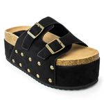 RF ROOM OF FASHION Women's Open Toe Slide on Footbed Platform Sandals, Black - Double Band Platform, 9