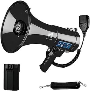 MGROLX 50w Megaphone with LED, Siren Alarm, 240s Recording & USB/3.5mm AUX/Bluetooth Input - Rechargeable Battery, for Police, Cheerleading, Outdoor(Black)