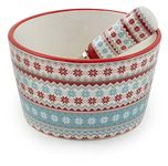 Boston International KAC21381 Holiday Ceramic Bowl and Stainless Steel Spreader, Fancy Forest