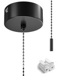 BrightArk Bathroom Ceiling Light Pull Cord Switch with Chain Kit Black Top Mounted Model Chrome Round Pendant Light Pull Cord Switch, Stylish and Refined for Bathroom Chandeliers Accessories 150cm