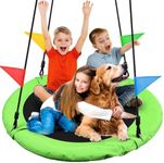 Odoland 40 inch Kids Saucer Tree Swing, Large Outdoor Chidren Round Rope Swing Installed on Tree and Backyard, 900D Waterproof Oxford Flying Saucer Platform Swing Great for 3 Kids or 1 Adult Green