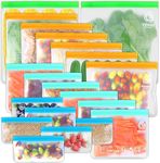 VEHHE 20 Pack Reusable Food Storage Bags (2 Gallon Reusable Freezer Bags + 6 Reusable Sandwich Bags + 6 Reusable Ziplock Bags + 6 Snack Bags) Leakproof Lunch Bags for Travel Jewelry Make-Up