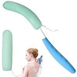 15.35" Back Bath Brush with Sponge,Back Scrubber Bath Mesh with Anti-Slip Curved Long Handle Bath Body Brush for Elderly Aid Bathing and Shower