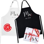 Prazoli His and Her Aprons - Mr Mrs Established 2024 Couples Engagement Gift, Cute Bridal Shower Gift Anniversary Wedding Registry Items & Decoration, Housewarming Gifts For New Home Newlywed Gift