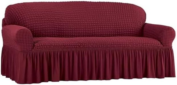 Collections Etc Fashionable Textured Square Stretch Slipcover with Ruffled Skirt - Protects from Spills, Stains, Pets Hairs, Wear & Tear - Home Decor
