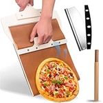 Sliding Pizza Peel, Pizza Slider Paddle with Pizza Cutter Rocker, Non-Stick Pizza Peel Slider with Handle Detachable Transfers Pizza Pie, 12” Wood Elite Peel Sliding Pizza Peel with Replacement Cloth