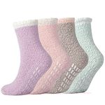 Jormatt 4 Pairs Womens Fuzzy Socks Winter Slipper Socks Non-Slip Grip Fuzzy Socks Warm Non Slip Fluffy Socks Soft Hospital Sock, Pink A