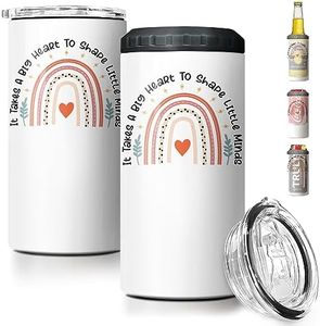 SANDJEST Teacher Tumbler - 4-in-1 Big Heart Shape Little Minds Tumbler Cup Can Cooler - 12oz Stainless Steel Insulated Cans Coozie Teachers Mug Birthday, Christmas, Appreciation, Teacher's Day Gifts