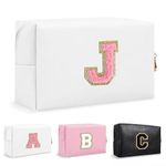 Hbhhpov Small Personalized Initial Letter Makeup Bag,Cute Waterproof PU Leather Chenille Letter Cosmetic Bag Travel Makeup Bag,Preppy Makeup Pouch Toiletry Zipper Pouch Organizer for Women and Girls