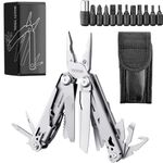 VEVOR 17-In-1 Multitool Pliers, Multi Tool Pliers, Cutters, Knife, Scissors, Ruler, Screwdrivers, Wood Saw, Can Bottle Opener, with Safety Locking and Sheath, for Survival, Camping, Hunting and Hiking